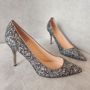 J. Crew pumps 10 gunmetal glitter Elsie silver stiletto pointed toe Made Italy